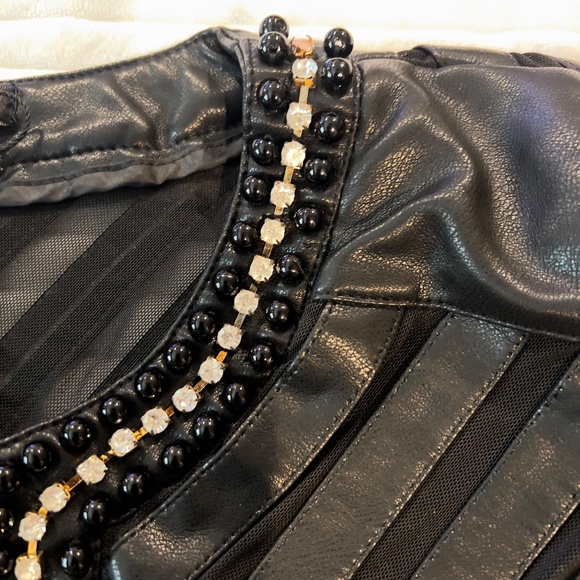 #A298  For Her NYC  BLACK Y2K  Glam Rock vegan Leather Jacket Rhinestones NWT XL - Picture 8 of 10